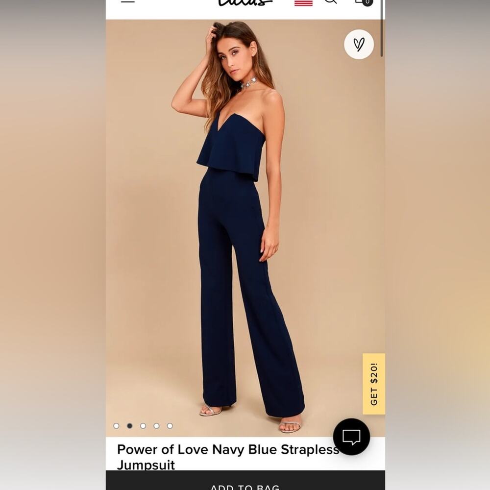 Lulus Power of Love Navy Blue Strapless Jumpsuit - Size Small